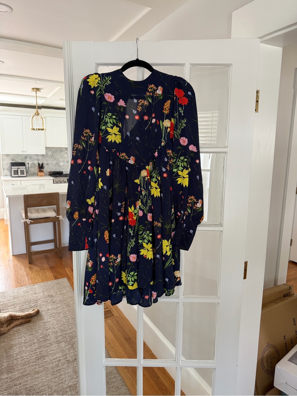 Pomander Place Navy Floral Tiered Long-Sleeve Dress